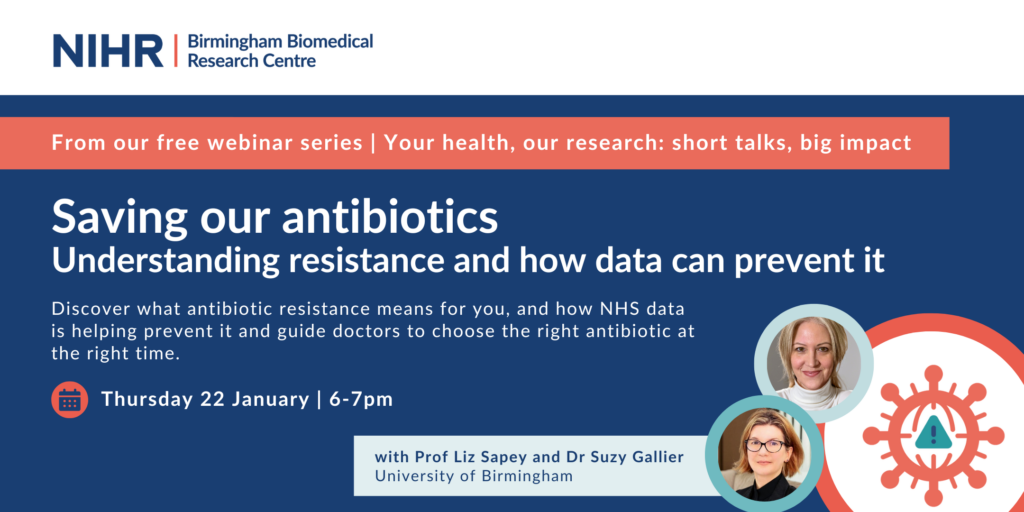 Picture of Prof Liz Sapey and Dr Suzy Gallier, with text on graphic detailing the webinar title, date, and topic found on the webpage.